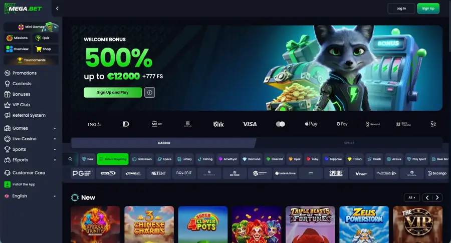 Screenshot del sito di MegaBet